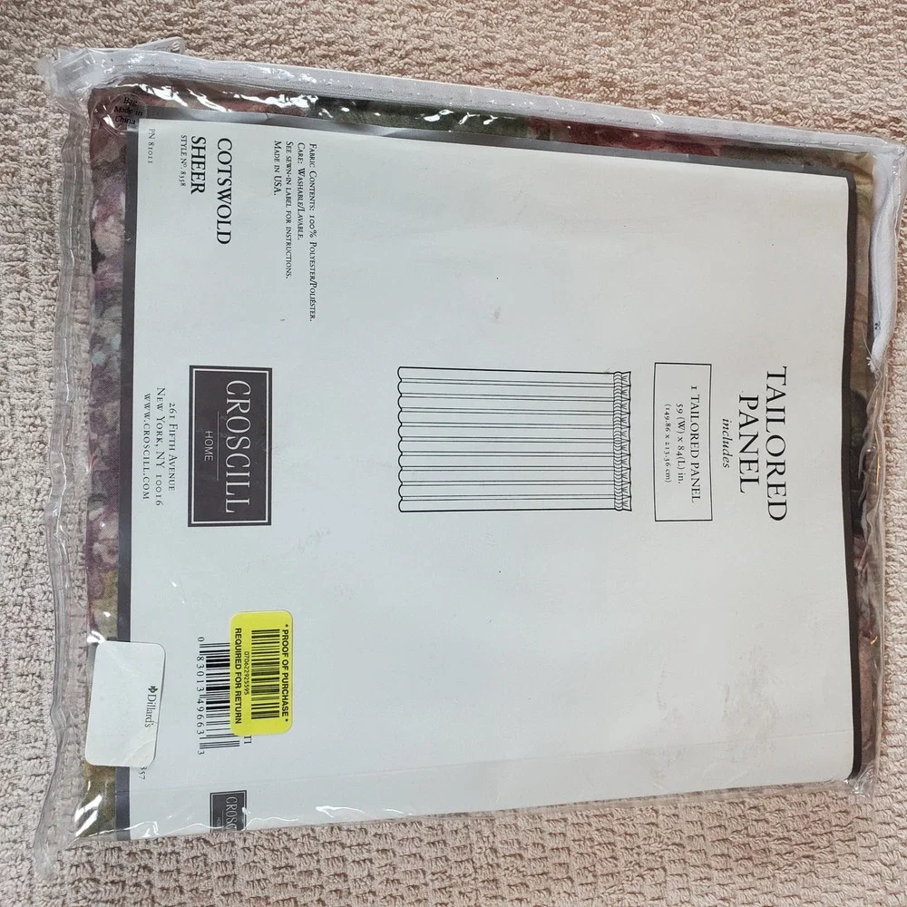 Croscill Cotswold Sheer Floral Tailored Curtain Panel 59x84 Rose Sage 8358 NEW